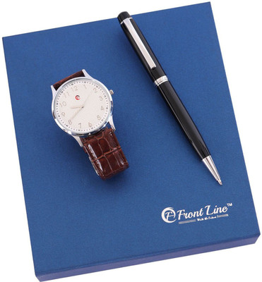 

Front Line Professional Signature Collection With Brown Strap Men's Wrist Watch Gift Set Pen Gift Set
