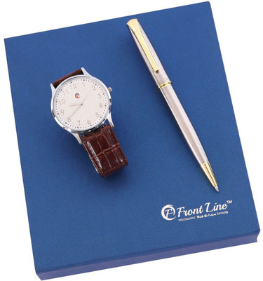 

Front Line Professional Signature Collection With Brown Strap Men's Wrist Watch Gift Set Pen Gift Set