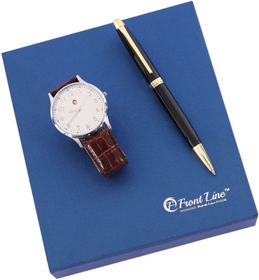 

Front Line Professional Signature Collection With Brown Strap Men's Wrist Watch Gift Set Pen Gift Set