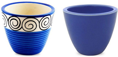 

YELLOWTABLE Combo of Batik Blue and Navy Blue Mini Ceramic Flower Pot (Height 3 inch); Pot for Living Room / Table Top / Indoor Plants / Artificial Flowers / Garden D�cor Plant Container Set (Pack of 2, Ceramic) Plant Container Set(Pack of 2, Ceramic)