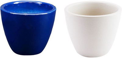 

YELLOWTABLE Combo of Cobalt Blue and Mystique White Mini Ceramic Flower Pot (Height 3 inch); Pot for Living Room / Table Top / Indoor Plants / Artificial Flowers / Garden D�cor Plant Container Set (Pack of 2, Ceramic) Plant Container Set(Pack of 2, Cerami