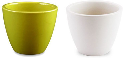 

YELLOWTABLE Combo of Lime Green and Mystique White Mini Ceramic Flower Pot (Height 3 inch); Pot for Living Room / Table Top / Indoor Plants / Artificial Flowers / Garden D�cor Plant Container Set (Pack of 2, Ceramic) Plant Container Set(Pack of 2, Ceramic
