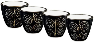 

YELLOW TABLE Combo of 4 Mini Ceramic Flower Pot in Rangoli Black, (Height 3 inch); Pot for Living Room / Table Top / Indoor Plants / Artificial Flowers / Garden D�cor Plant Container Set (Pack of 4, Ceramic) Plant Container Set(Pack of 4, Ceramic)