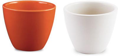 

YELLOWTABLE Combo of Cheerful Orange and Mystique White Mini Ceramic Flower Pot (Height 3 inch); Pot for Living Room / Table Top / Indoor Plants / Artificial Flowers / Garden D�cor Plant Container Set (Pack of 2, Ceramic) Plant Container Set(Pack of 2, Ce