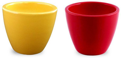 

YELLOWTABLE Combo of Sunshine Yellow and Strawberry Red Mini Ceramic Flower Pot (Height 3 inch); Pot for Living Room / Table Top / Indoor Plants / Artificial Flowers / Garden D�cor Plant Container Set (Pack of 2, Ceramic) Plant Container Set(Pack of 2, Ce