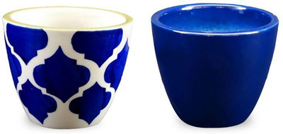 

YELLOWTABLE Combo of Umrao Blue and Cobalt Blue Mini Ceramic Flower Pot (Height 3 inch); Pot for Living Room / Table Top / Indoor Plants / Artificial Flowers / Garden D�cor Plant Container Set (Pack of 2, Ceramic) Plant Container Set(Pack of 2, Ceramic)