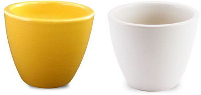 

YELLOWTABLE Combo of Sunshine Yellow and Mystique White Mini Ceramic Flower Pot (Height 3 inch); Pot for Living Room / Table Top / Indoor Plants / Artificial Flowers / Garden D�cor Plant Container Set (Pack of 2, Ceramic) Plant Container Set(Pack of 2, Ce