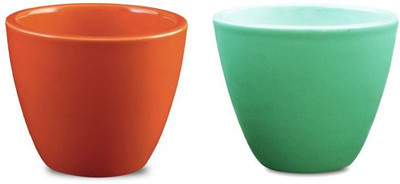 

YELLOWTABLE Combo of Cheerful Orange and Navy Blue Mini Ceramic Flower Pot (Height 3 inch); Pot for Living Room / Table Top / Indoor Plants / Artificial Flowers / Garden D�cor Plant Container Set (Pack of 2, Ceramic) Plant Container Set(Pack of 2, Ceramic