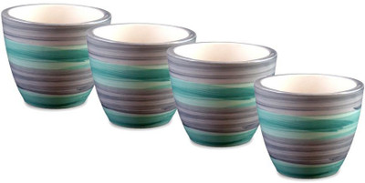 

YELLOW TABLE Combo of 4 Mini Ceramic Flower Pot in Elegant Grey Green Stripes, (Height 3 inch); Pot for Living Room / Table Top / Indoor Plants / Artificial Flowers / Garden D�cor Plant Container Set (Pack of 4, Ceramic) Plant Container Set(Pack of 4, Cer