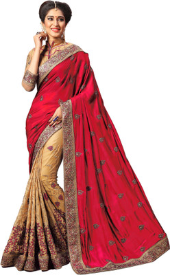 Panash Trends Embroidered Bollywood Silk Blend Saree(Pink) Panash Trends Embroidered Bollywood Silk Blend Saree(Pink)
