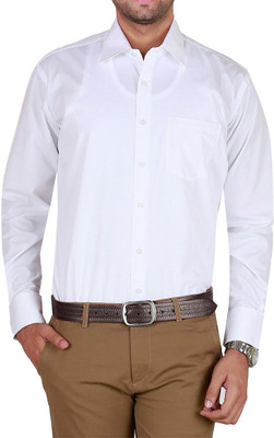 Jansons Men Solid Formal White Shirt