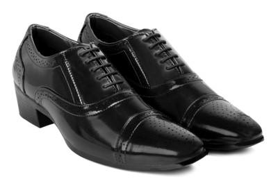 

Bxxy BLACK HEIGHT INCREASING LACE-UP BRITISH SEMI BROGUE SHOES Oxford For Men(Black