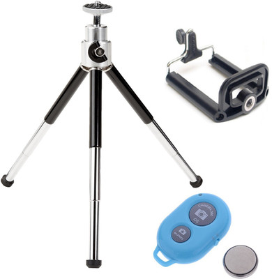 

ReTrack Adjustable Mini Mobile Phone Camera Stand With Bracket and Bluetooth Shutter Tripod(Black, Blue, Supports Up to 500 g)