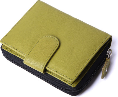 

myseeku Girls Green Genuine Leather Wallet(7 Card Slots), Lime green