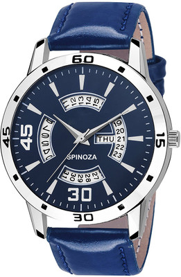 

SPINOZA 01-D-01 Blue Day Date leather belt boys Watch - For Men