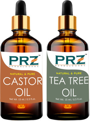 PRZ Combo of Castor Carrier oil & Tea Tree Essential oil ( Each 15ml )(15 ml)