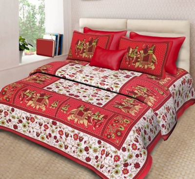 Unique Choice 120 TC Cotton Double Printed Flat Bedsheet(Pack of 1, Red)
