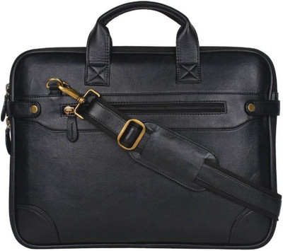 

exit9 Expandable Laptop Leather Bag - Cross Body Shoulder Bag for Men & Women ( Black ) Medium Briefcase - For Men & Women(Black)
