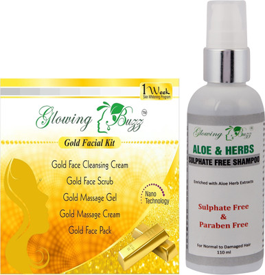 

Glowing Buzz Premium Gold Facial Kit and Aloe Herbs Sulphate Free Shampoo(Set of 1)