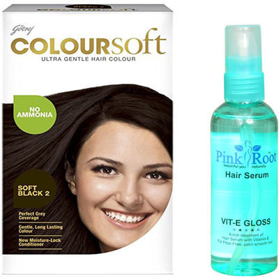 Pink Root Hair Serum, Godrej Coloursoft Soft Black No. 2(Set of 2)