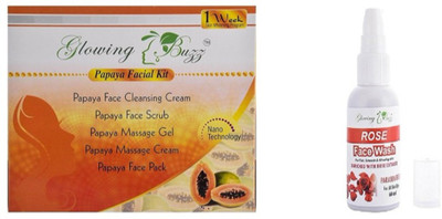 

Glowing Buzz Combo of Papaya Facial Kit (100 grams) And Rose Facewash(60 ml)(Set of 2)