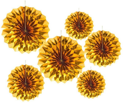 

Smartcraft Gold Gold Paper Fans Hanging Wall Decoration - 6pcs , Birthday Party Supplies , Party Decorations - 250 g