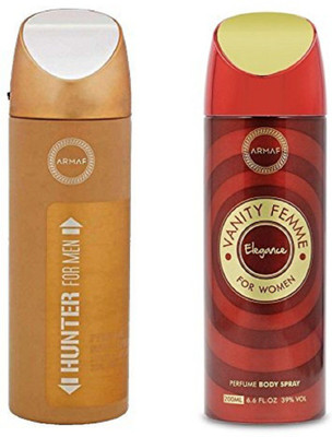 

armaf deodorant Armaf Hunter Deodorant Spray For Men - 200ml & Armaf Vanity Femme Elegance Red Deodorant Body Spray For Women 200 ML-pack of 2 Deodorant Spray - For Men & Women(200 ml, Pack of 2)