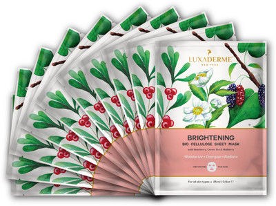 

LuxaDerme LuxaDerme Brightening Bio Cellulose Face Sheet Mask (Pack Of 10) Infused With Essence Containing Arbutin, Niacinamide, Botanical Extracts & Antioxidants To Give An Instant Dose Of Radiance And Glow(250 ml)