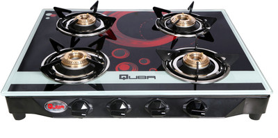 Quba B4 Pink Circle Rectangular Digital Glass Cast Iron Automatic Gas Stove(4 Burners)
