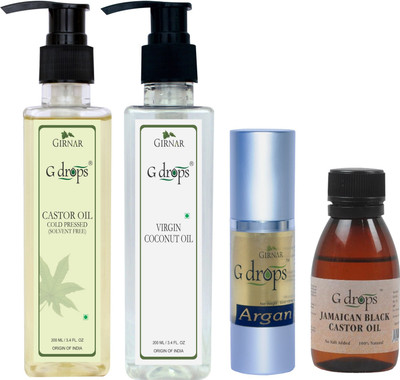 

G Drops Argan,Castor,Virgin Coconut & Jamaican Black Castor Oil Combo(30ml+200ml+200ml+70ml) Hair Oil(500 ml)