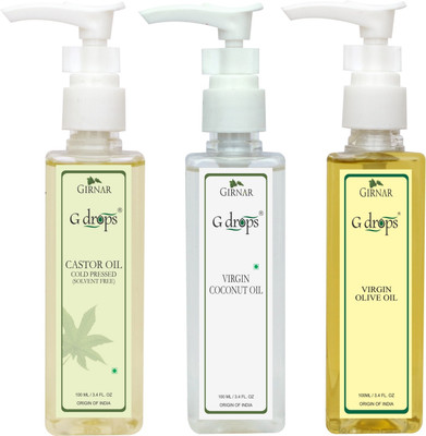 

G Drops Castor,Virgin Coconut,Virgin Olive Oil Combo(100ml+100ml+100ml) Hair Oil(300 ml)