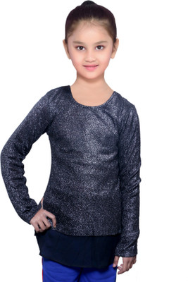 IndiWeaves Girls Casual Polycotton Full Sleeve Top(Black, Pack of 1)