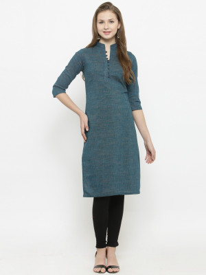 Enchanted Drapes Women Printed Straight Kurta(Blue)
