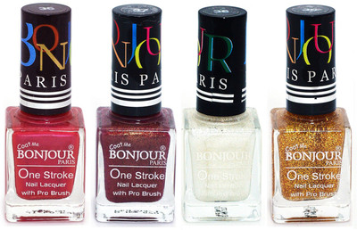 

Bonjour Paris Nail Lacquer Super Stay Maroon, Coffee, White, Golden(Pack of 4)