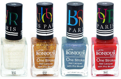 

Bonjour Paris Nail Lacquer Super Stay White, Golden, Sky Blue, Red(Pack of 4)