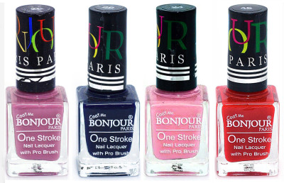 

Bonjour Paris Nail Lacquer Super Stay Light Purple, Blue, Babby Pink, Red(Pack of 4)