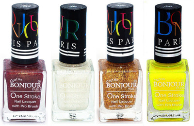 

Bonjour Paris Nail Lacquer Super Stay Coffee, White, Golden, Yellow(Pack of 4)