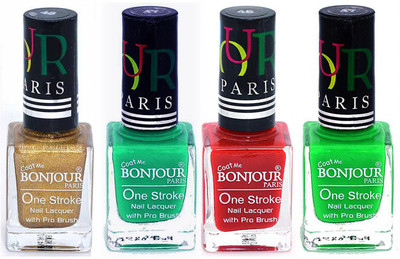 

Bonjour Paris Nail Lacquer Super Stay Golden, Green, Red, Neon Green(Pack of 4)