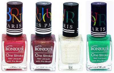 

Bonjour Paris Nail Lacquer Super Stay Maroon, Coffee, White, Green(Pack of 4)