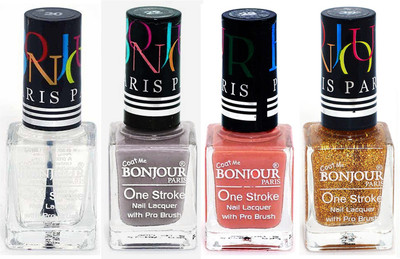 

Bonjour Paris Nail Lacquer Super Stay Top coat, Light Gray, Nude, Golden(Pack of 4)