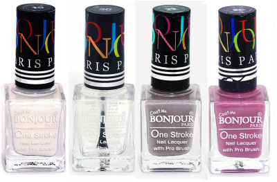 

Bonjour Paris Nail Lacquer Super Stay White, Top coat, Light Gray, Light Purple(Pack of 4)
