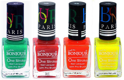 

Bonjour Paris Nail Lacquer Super Stay Green, Red, Neon Orange, Yellow(Pack of 4)