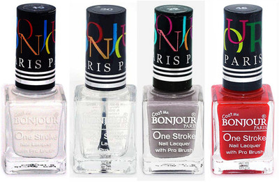 

Bonjour Paris Nail Lacquer Super Stay White, Top coat, Light Gray, Red(Pack of 4)