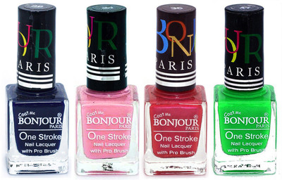

Bonjour Paris Nail Lacquer Super Stay Blue, Babby Pink, Maroon, Neon Green(Pack of 4)