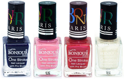 

Bonjour Paris Nail Lacquer Super Stay Blue, Babby Pink, Maroon, White(Pack of 4)