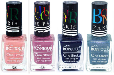 

Bonjour Paris Nail Lacquer Super Stay Nude, Light Purple, Blue, Sky Blue(Pack of 4)