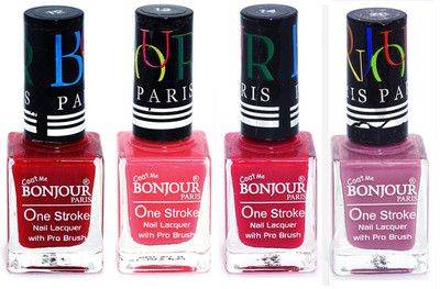 

Bonjour Paris Nail Lacquer Super Stay Red, Light Pink, Pink, Light Purple(Pack of 4)
