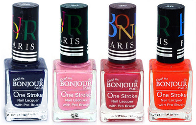 

Bonjour Paris Nail Lacquer Super Stay Blue, Babby Pink, Maroon, Neon Orange(Pack of 4)