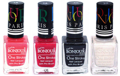 

Bonjour Paris Nail Lacquer Super Stay Light Pink, Pink, Black, White(Pack of 4)