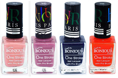 

Bonjour Paris Nail Lacquer Super Stay Nude, Light Purple, Blue, Neon Orange(Pack of 4)